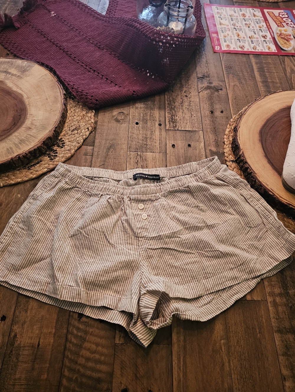 NWT BRANDY MELVlLLE Cream And Brown  Striped Lounge Shorts